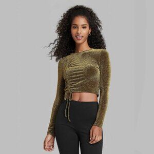 Wild Fable Ruched Long Sleeve Shimmer Crop Top L